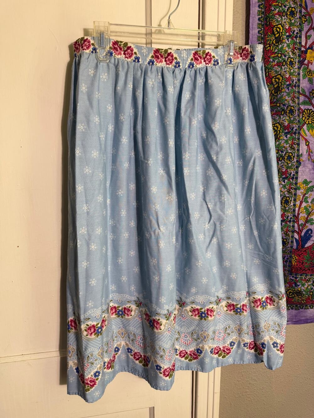 Vintage Box Office Blue Floral Prairie Midi Skirt Medium Cottagecore Cotton